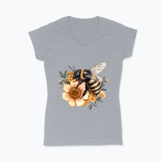 Koszulka damska V-neck - Kwiat z pszczołą