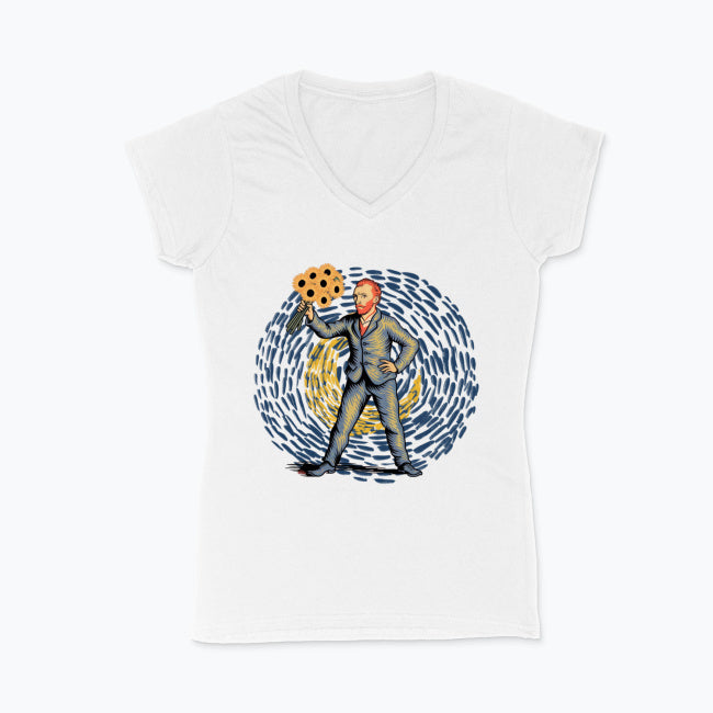 Koszulka damska V-neck - Vincent ze słonecznikami