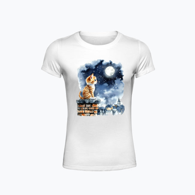 T-shirt damski z nadrukiem - Kotek na kominie