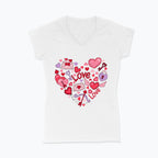 Koszulka damska V-neck z nadrukiem haftu - Serce Love