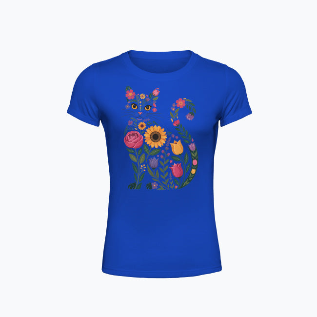 T-shirt damski z nadrukiem - Kwiatowy kot