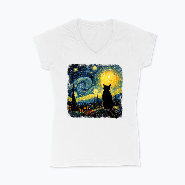 T-shirt damski V-neck - Kot van Gogha