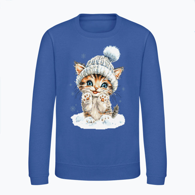 Bluza dziecięca z nadrukiem haftu - Zimowy kotek