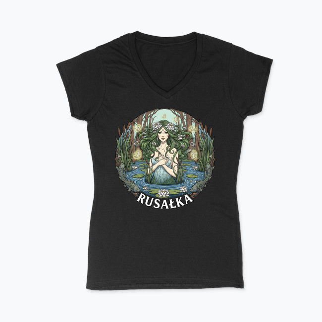 Koszulka damska V-neck z nadrukiem - Rusałka - Mitologia słowiańska