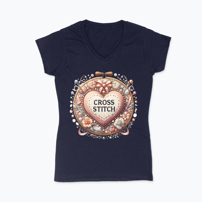 Koszulka damska V-neck - Cross stitch