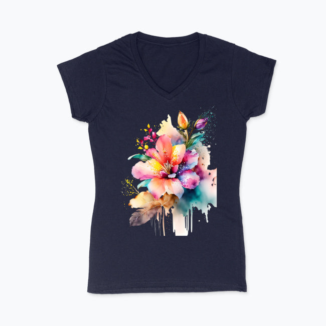 Koszulka damska V-neck - Kolorowy kwiat