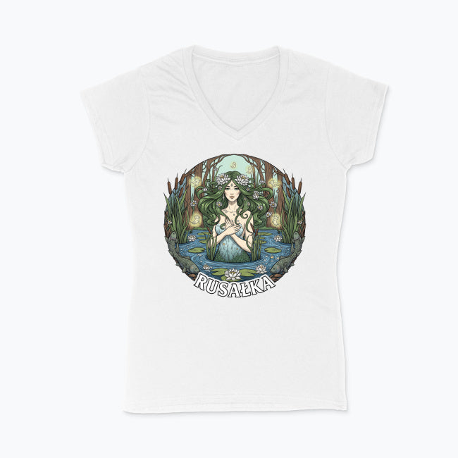 Koszulka damska V-neck z nadrukiem - Rusałka - Mitologia słowiańska