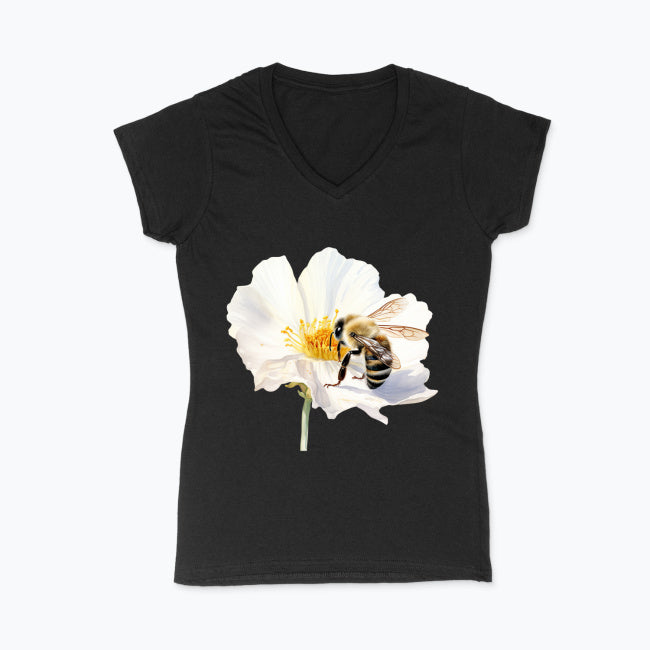 Koszulka damska V-neck - Pszczoła na kwiatku