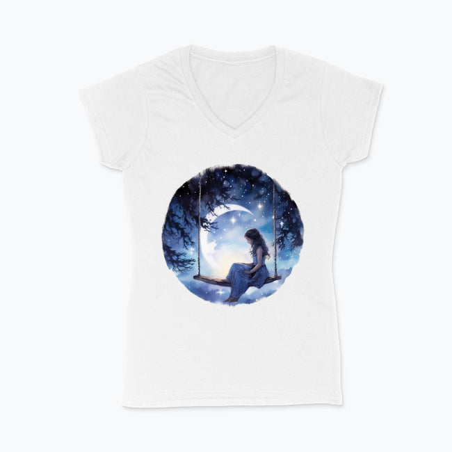 Koszulka damska V-neck - Księżycowa huśtawka