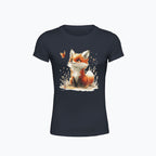 T-shirt damski z nadrukiem haftu - Lisek z motylkiem