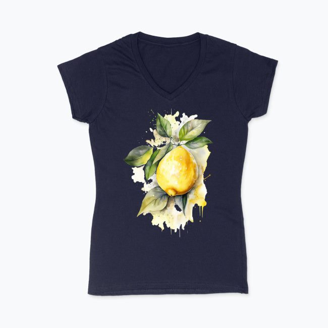 Koszulka damska V-neck - Cytryna na gałązce