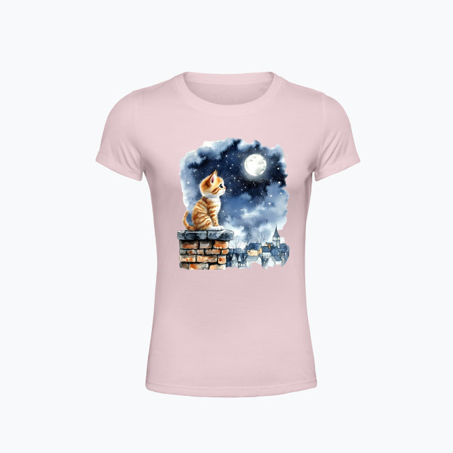 T-shirt damski z nadrukiem - Kotek na kominie