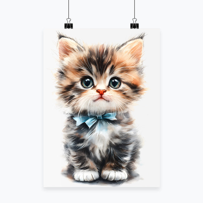 Plakat pionowy - Kotek z Niebieska Kokardką
