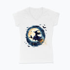 T-shirt damski V-neck - Czarownica i księżyc