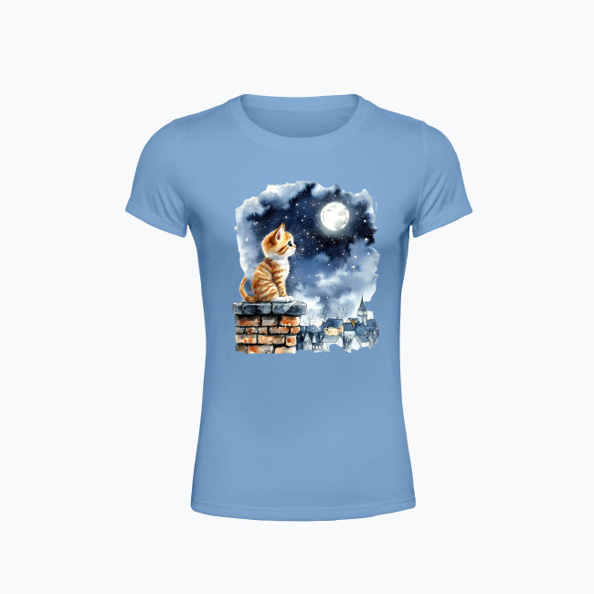 T-shirt damski z nadrukiem - Kotek na kominie