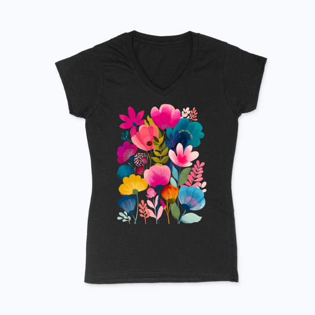 Koszulka damska V-neck - Kolorowe kwiaty
