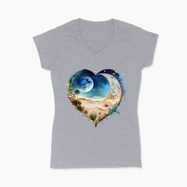 Koszulka damska V-neck - Księżycowe serce