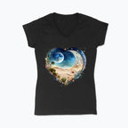 Koszulka damska V-neck - Księżycowe serce