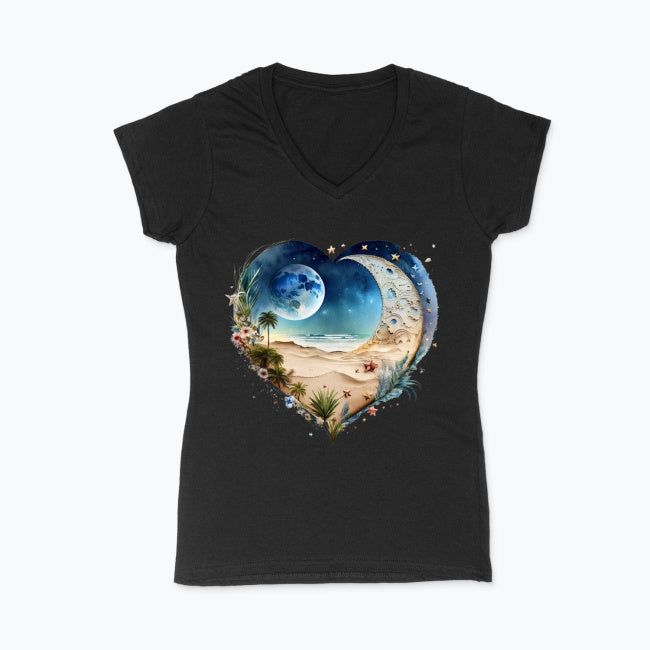 Koszulka damska V-neck - Księżycowe serce