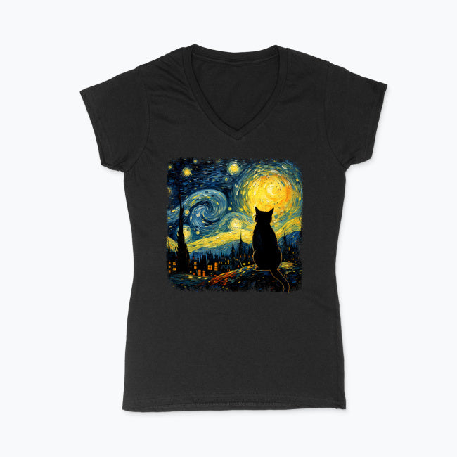 T-shirt damski V-neck - Kot van Gogha