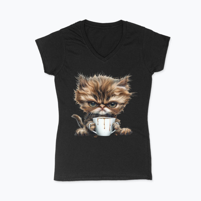 Koszulka damska V-neck - Pan Mruczek Kawosz