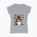 Koszulka damska V-neck - Pan Mruczek Kawosz