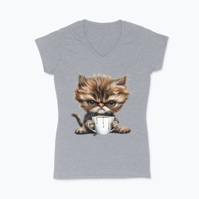 Koszulka damska V-neck - Pan Mruczek Kawosz