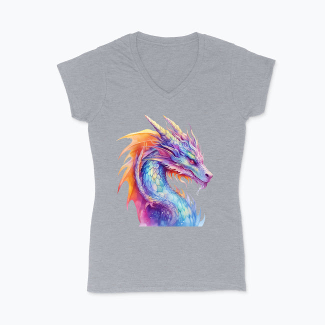Koszulka damska V-neck - Kolorowy smok