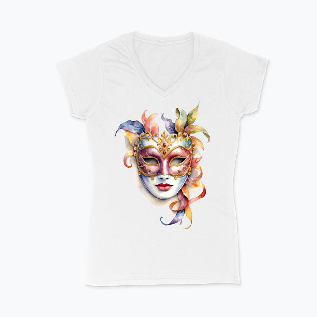 T-shirt damski V-neck - Maska karnawałowa