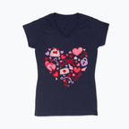 Koszulka damska V-neck z nadrukiem haftu - Serce Love