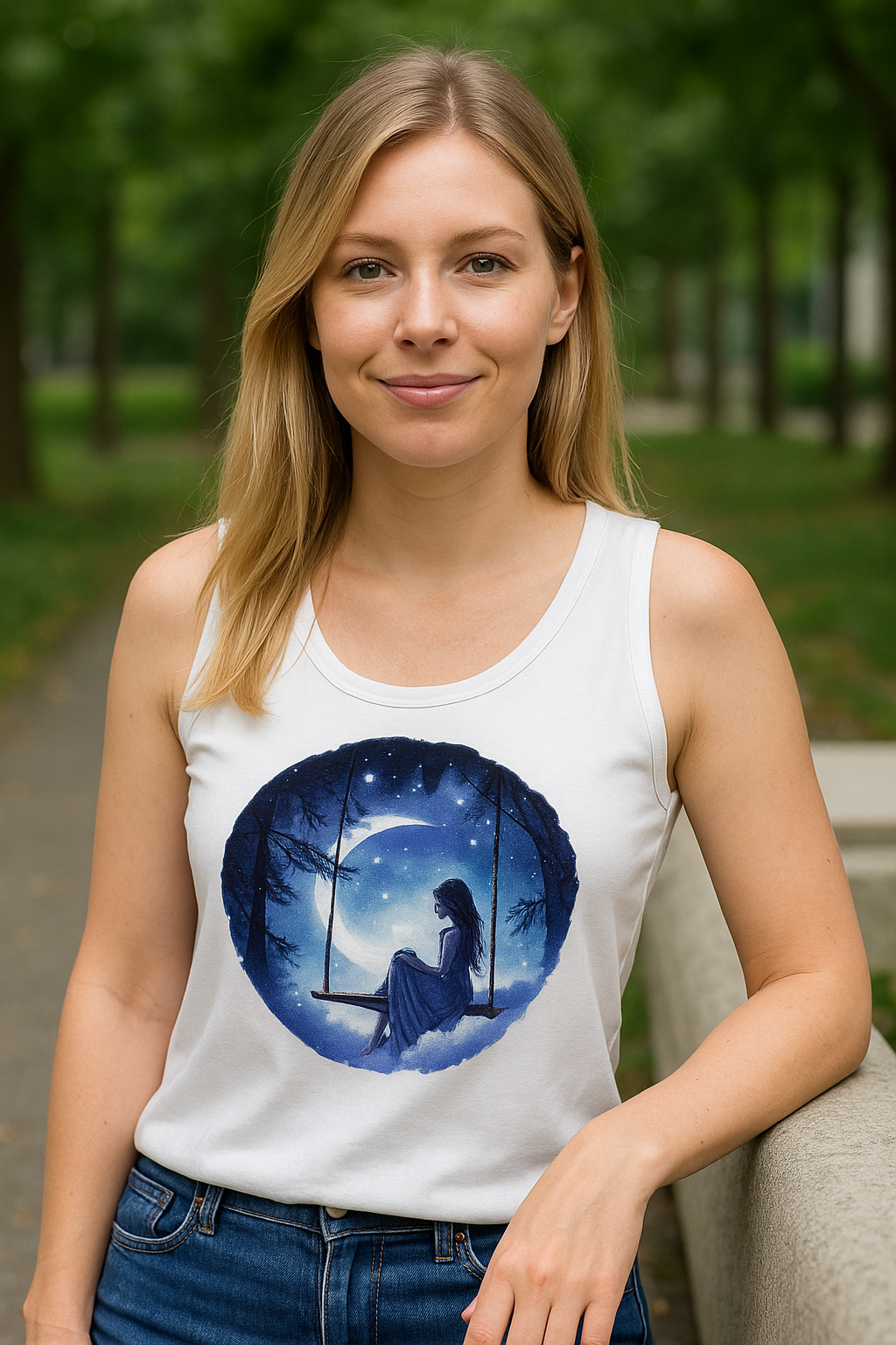 Damski Tank Top - Księżycowa huśtawka
