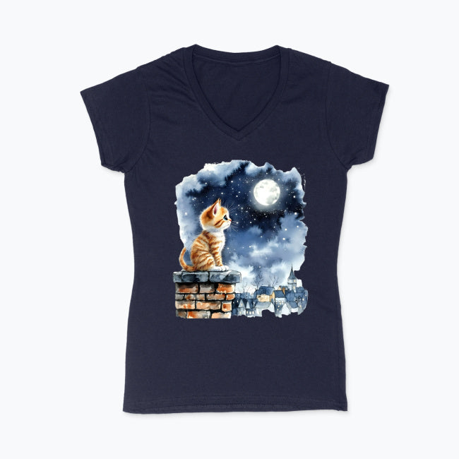 T-shirt damski V-neck - Kotek na kominie