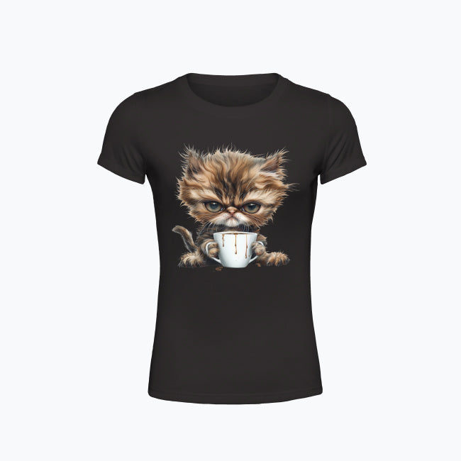 T-shirt damska z nadrukiem - Pan Mruczek Kawosz