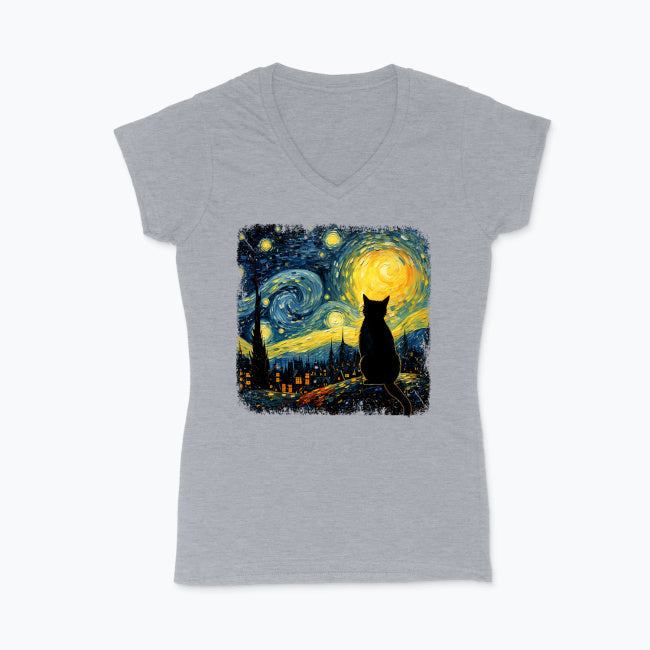 T-shirt damski V-neck - Kot van Gogha