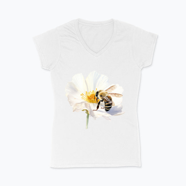 Koszulka damska V-neck - Pszczoła na kwiatku