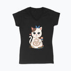 Koszulka damska V-neck - Haftujący kotek