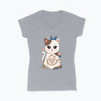 Koszulka damska V-neck - Haftujący kotek