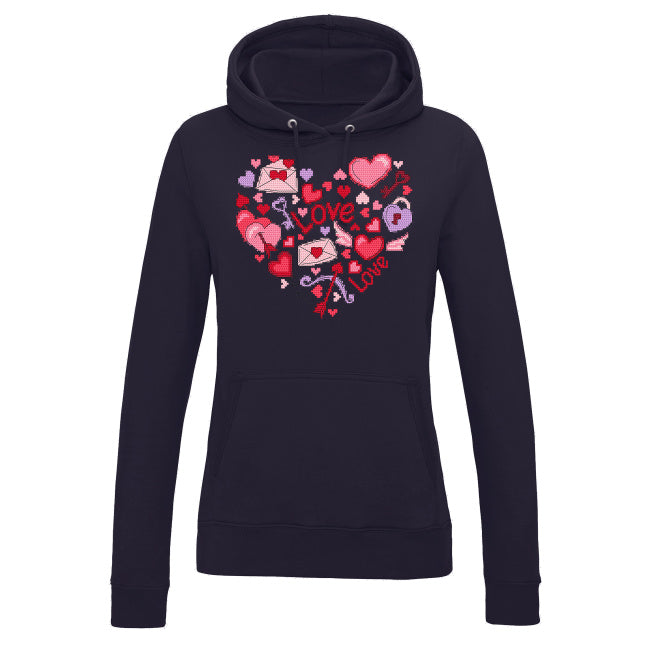 Damska bluza z kapturem z nadrukiem haftu - Serce Love