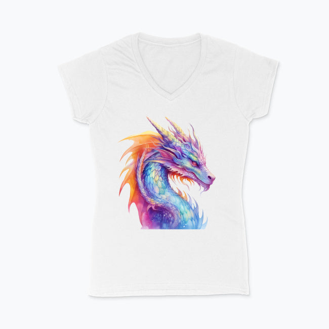 Koszulka damska V-neck - Kolorowy smok