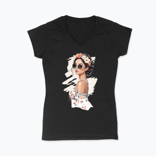 Koszulka damska V-neck - Kobieta z wiankiem