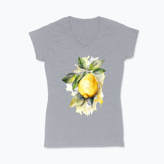 Koszulka damska V-neck - Cytryna na gałązce