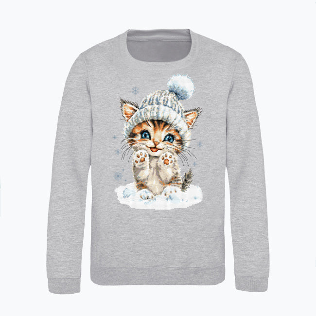 Bluza dziecięca z nadrukiem haftu - Zimowy kotek