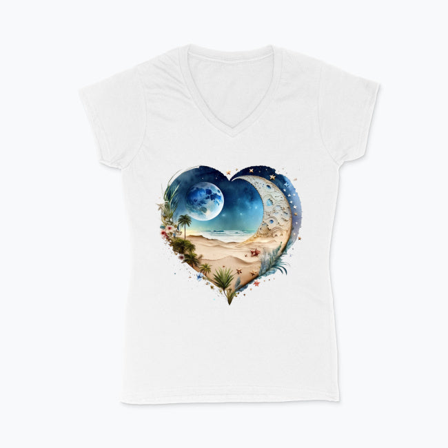 Koszulka damska V-neck - Księżycowe serce