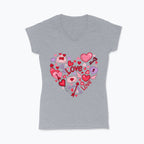 Koszulka damska V-neck z nadrukiem haftu - Serce Love