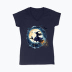 T-shirt damski V-neck - Czarownica i księżyc