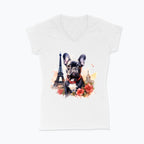 Koszulka damska V-neck - Buldog w Paryżu