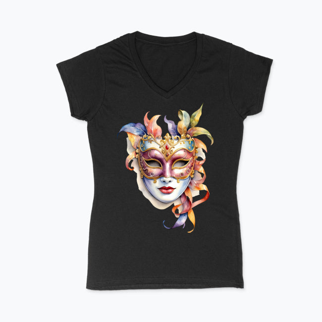 T-shirt damski V-neck - Maska karnawałowa