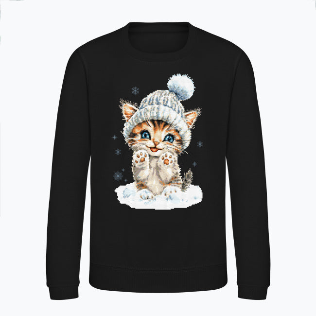 Bluza dziecięca z nadrukiem haftu - Zimowy kotek