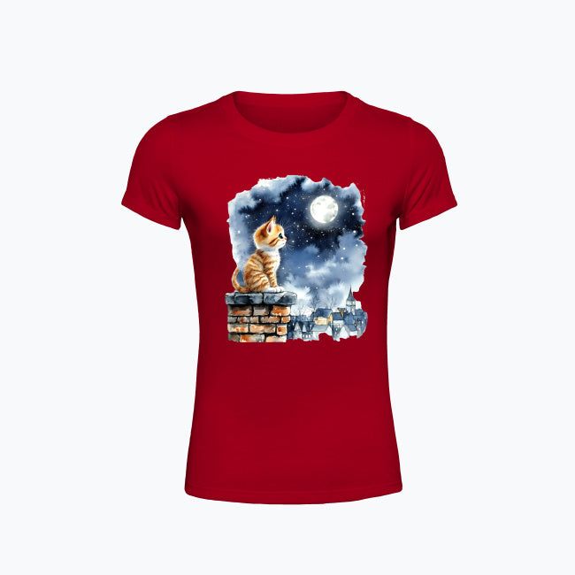 T-shirt damski z nadrukiem - Kotek na kominie