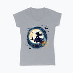 T-shirt damski V-neck - Czarownica i księżyc